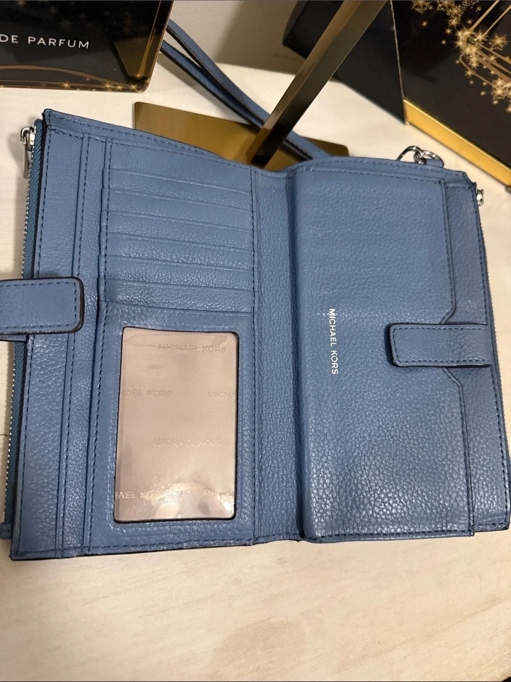 Michael Kors Light Blue Leather Wristlet Wallet